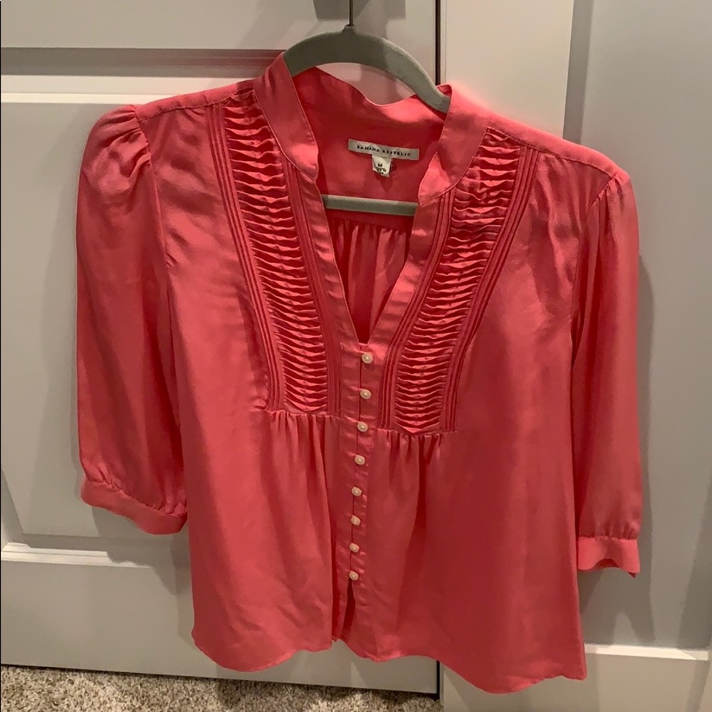 Pink silk 3/4 sleeve top